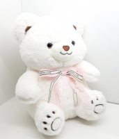 Медведь цветной с полосатым бантом 30 см.