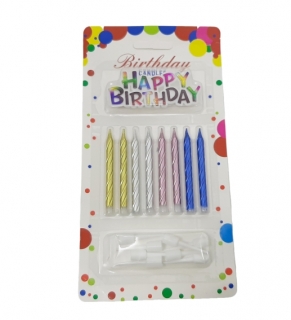Свечи для торта 8 шт. ,хромированные "Hарру Birthday"
