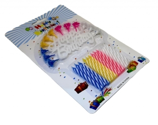 Свечи для торта 12 шт., спиральки цветные Happy Birthday