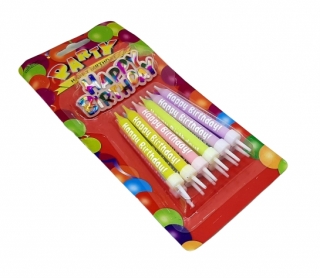 Свечи для торта 12 шт. (72), цветные со звездами/Happy Birthday