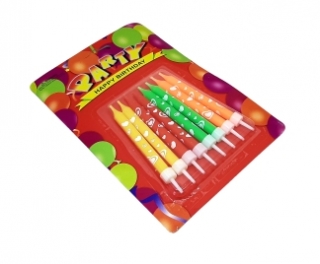 Свечи для торта 8 шт. (89), неоновые с белым рисунком