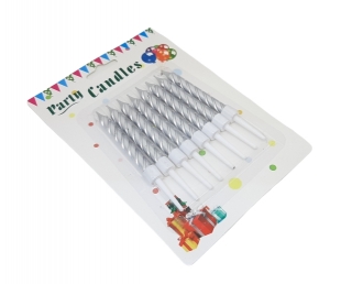 Свечи для торта 8 шт. (36-12), спиральки серебристые