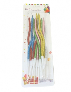 Свечи для торта 12 шт. (Р31) тонкие волнистые с блестками