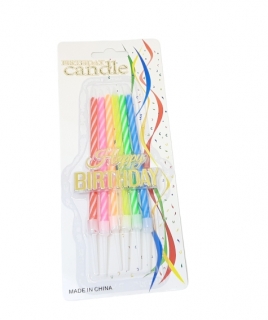 Свечи для торта 6 шт. (36-27), длинные неоновые Happy Birthday