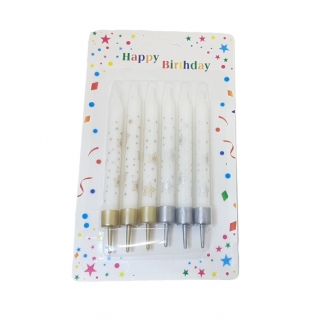 Свечи для торта 6 шт.(37), серебристые/золотистые со звездами