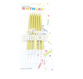 Свечи для торта 6 шт.(36-28) тонкие золотистые "Haрру Birthdaу"