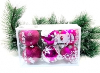 Новогодние шары 8 см. 3 вида в блистере 6 шт.W-11