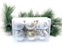 Новогодние шары 8 см. 3 вида в блистере 6 шт. W-12