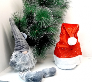 Колпак Деда Мороза велюровый с серебряными звёздочками F009