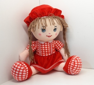 Мягкая Кукла в шляпе, в красном платье 47 см.