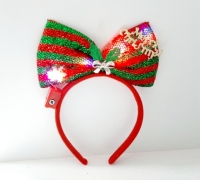 Ободок красный 2653-02 (бант "Merry Christmas",светящ.)