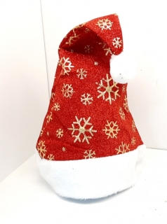 Нов. колпак Деда мороза F007 ( красный со снежинками)