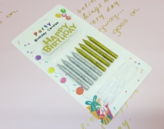 Свечи для торта 8 шт. (А1/2), серебристые/золотистые Happy Brithday