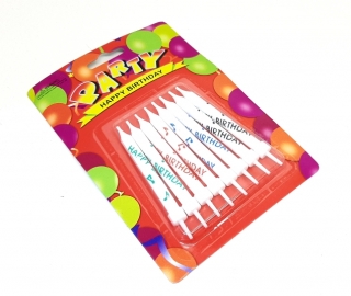 Свечи для торта 8 шт. (13), белые Happy Brithday