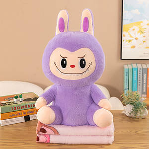 Мягкая "Labubu" розовый/ фиолетовый, сидячий 50 см. ( с пледом)