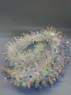 Мишура белая с широкими полосками 9 см.*2 м J-75