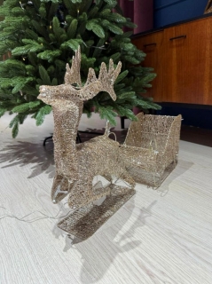 Олень с санями, светящийся 40 см. CL-3