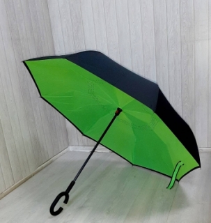 Зонтик женский чёрно зелёный (умная трость)