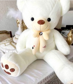 Медведь белый/коричневый, бант с брошкой 60 см.