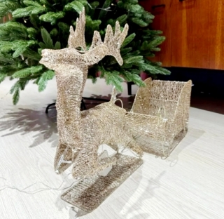 Олень с санями светящийся 31 см.CL-1