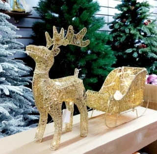 Олень с санями светящийся 36 см.CL-2