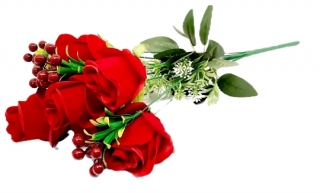 Стат. цв. Розы бархатные с вишнями 50 см. ZJ-3 ( 12 голов)